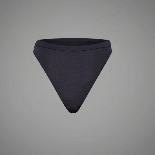 Black womens high-cut femtech underwear made with cooling, moisture control fabric