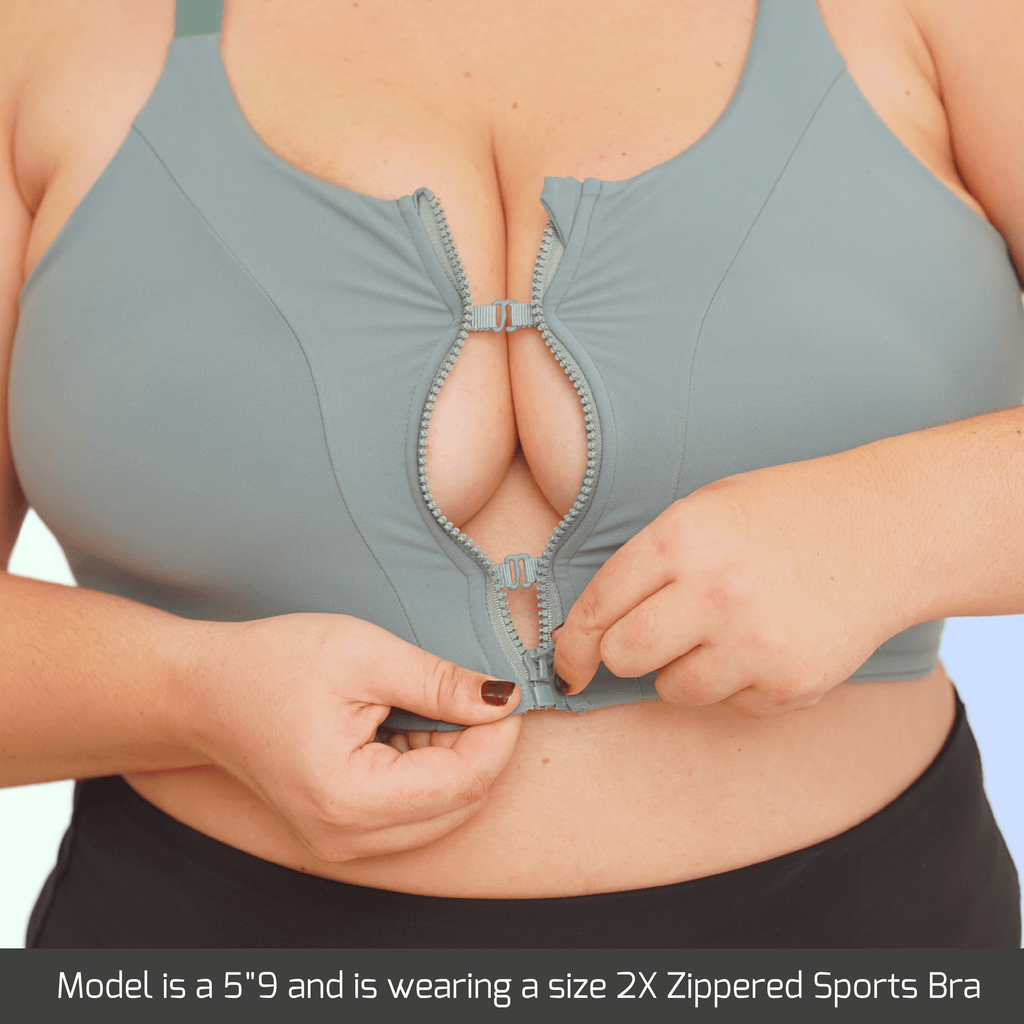 Zip Sports Bra for Sensitive Skin Fight Boob Rash Sage L