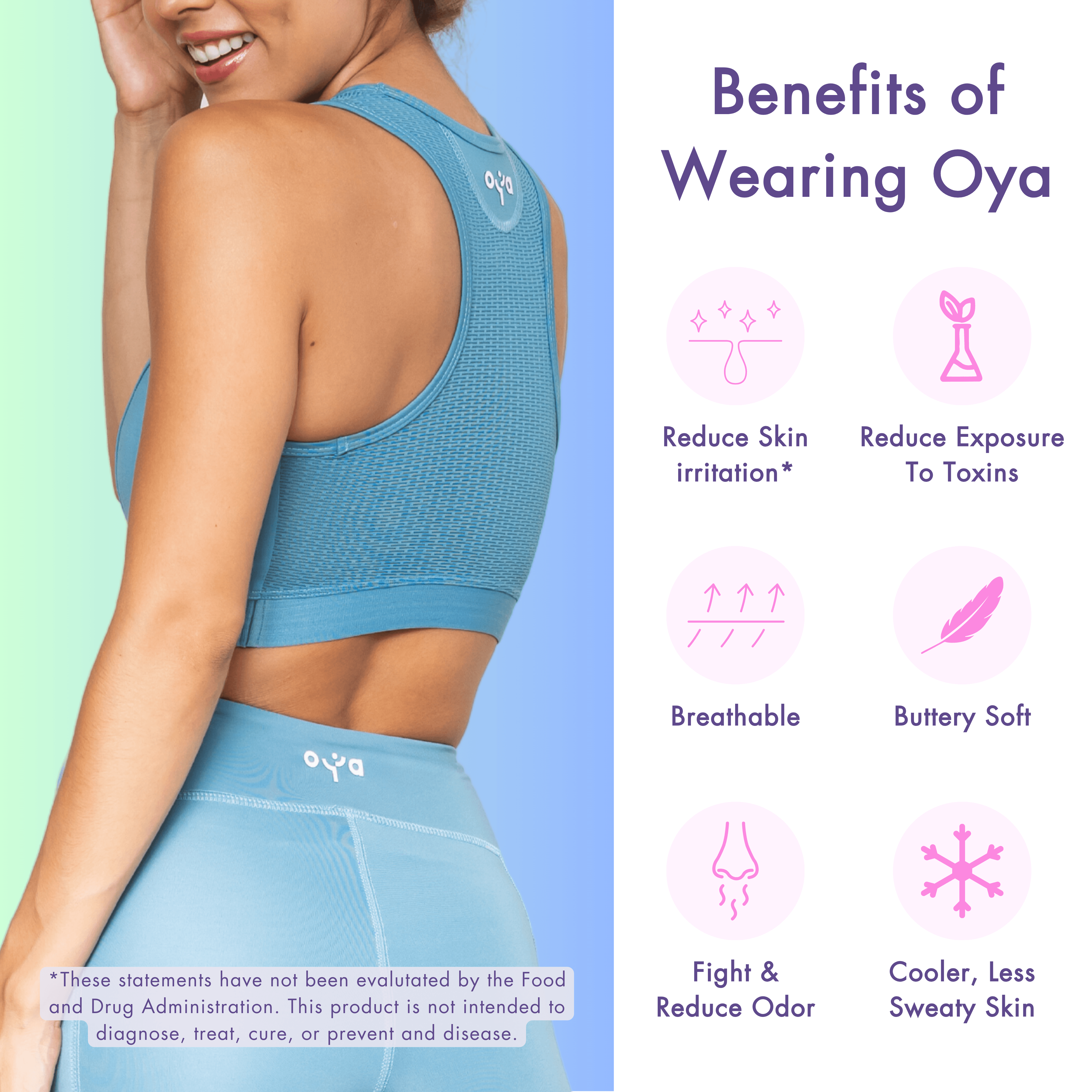 OYA Soft Sports Bra for Sensitive Skin, High Support, Breathable  Compression, Moisture Wicking, Wireless Bra